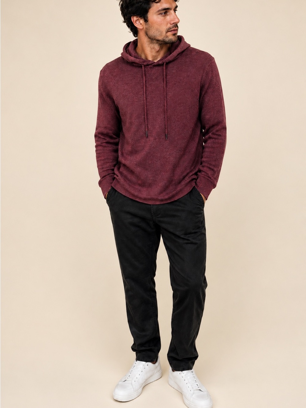 Silver Jeans Men's Burgundy Hooded Knit Pullover